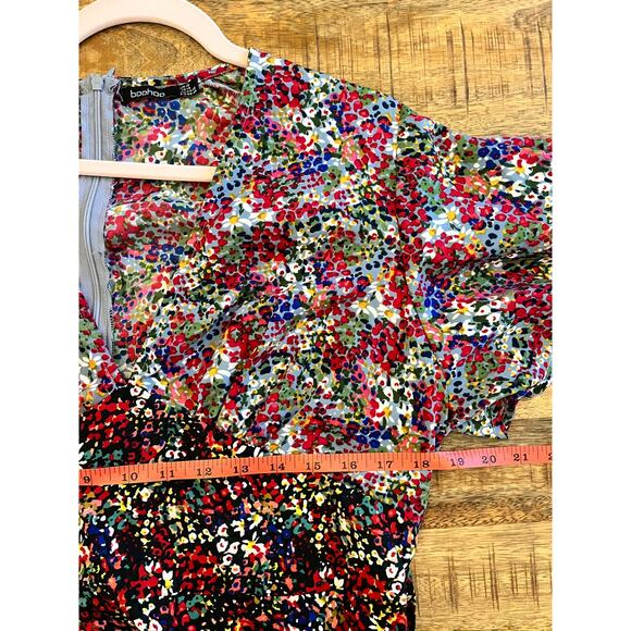 Boohoo | Mixed Floral Paneled Midi Dress Size 14 Wedding Guest Patchwork Ditsy - Picture 12 of 14